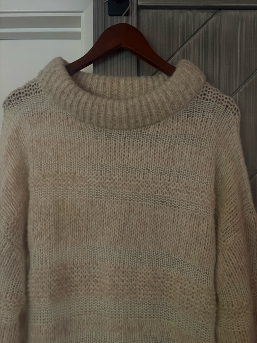 Everlane The Puff Sweater Heathered Oat Wool Cotton Blend Size Medium - Picture 6 of 13
